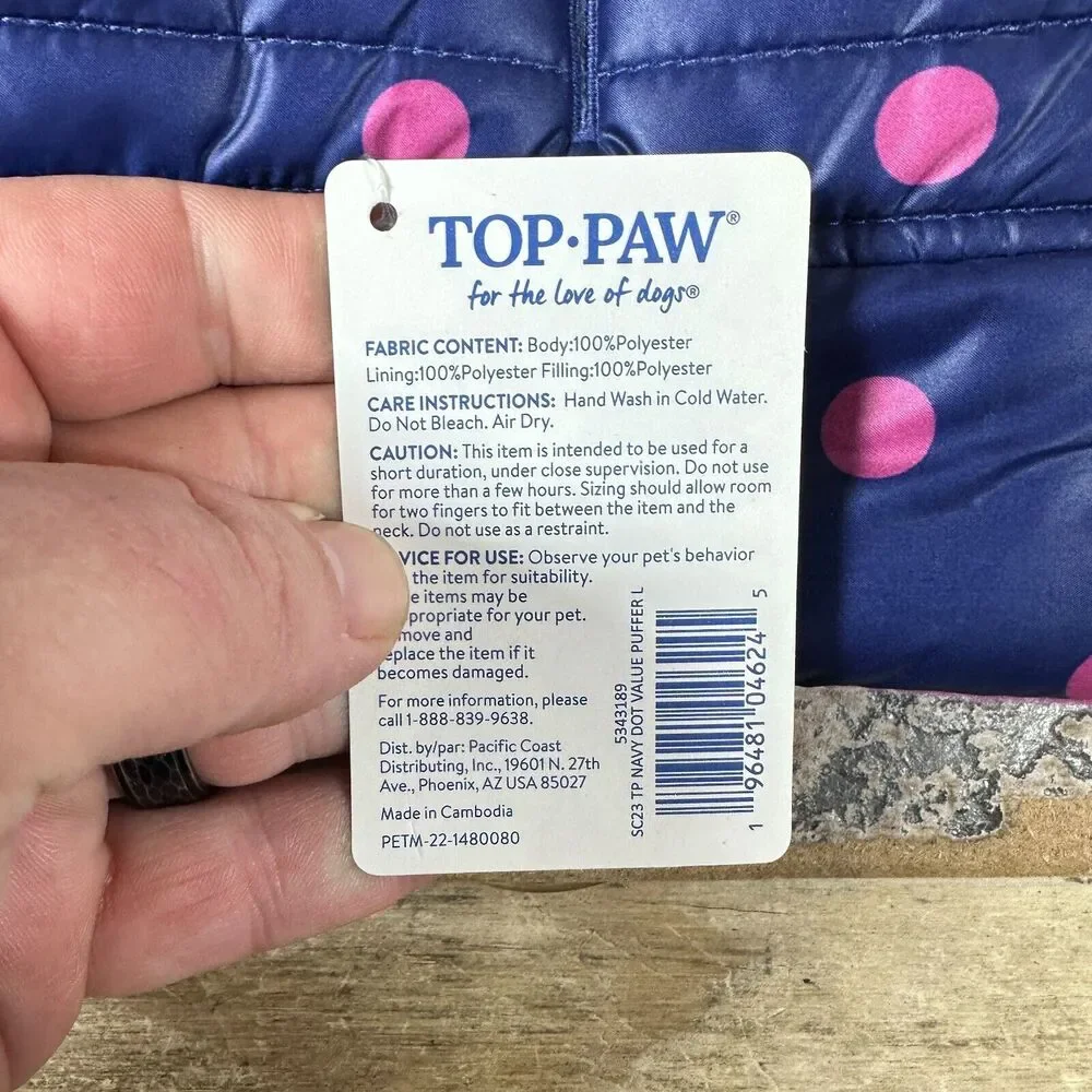 Top-Paw Dog Puffer Jacket Size‎ Large Purple Polka Dot New w/tags